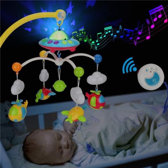 Baby Musical Crib Mobile with Hanging Rotating Toys, Remote Control, Lights - Picture 1 of 6